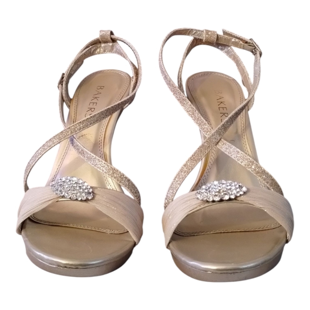 Bakers Strappy Rhinestone Nude Heel Sandals Glitter Formal Women's 6 - Picture 7 of 7
